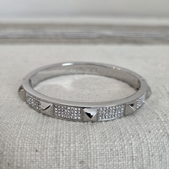 Michael Kors Pavé Studded Silver-Tone Bangle Bracelet - Picture 3 of 8